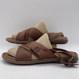 Born Womens 8 Shoes Slingback Sandals Flats Brown Leather Buckle Straps EUC